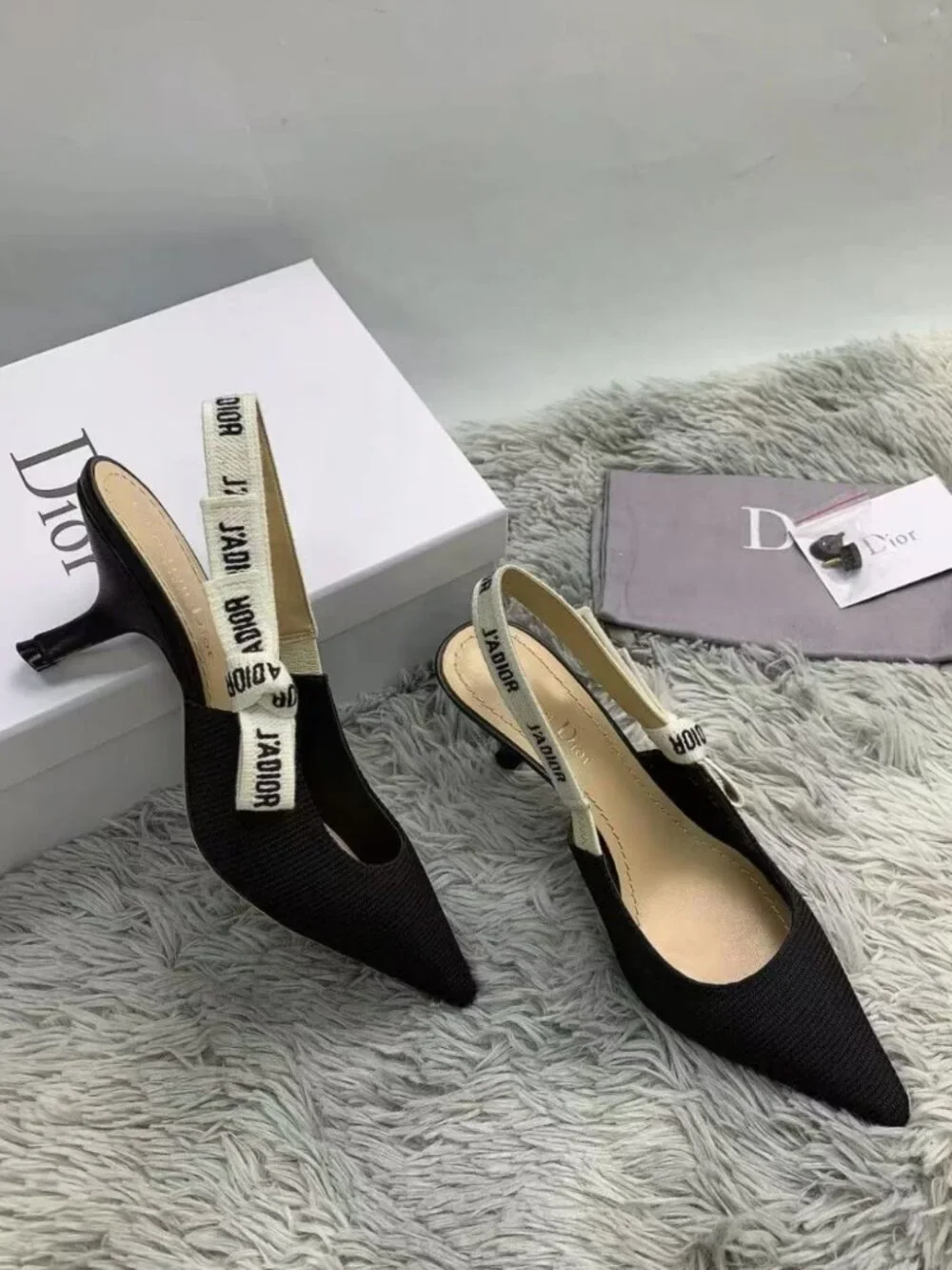 Dior J'ADIOR Black Fabric Slingback Pointed‑Toe High Heels